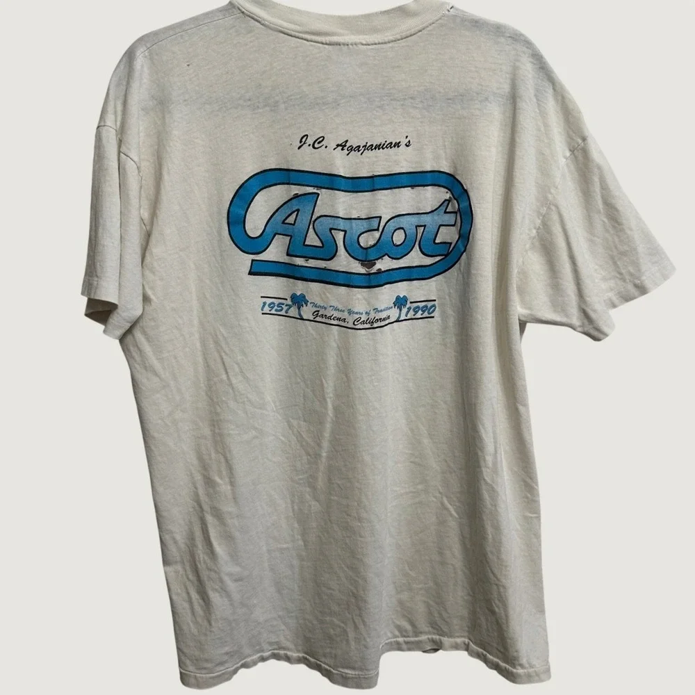 Stedman Ascot Park Speedway T-Shirt Mens XL White 1990 Vintage Racing Distressed